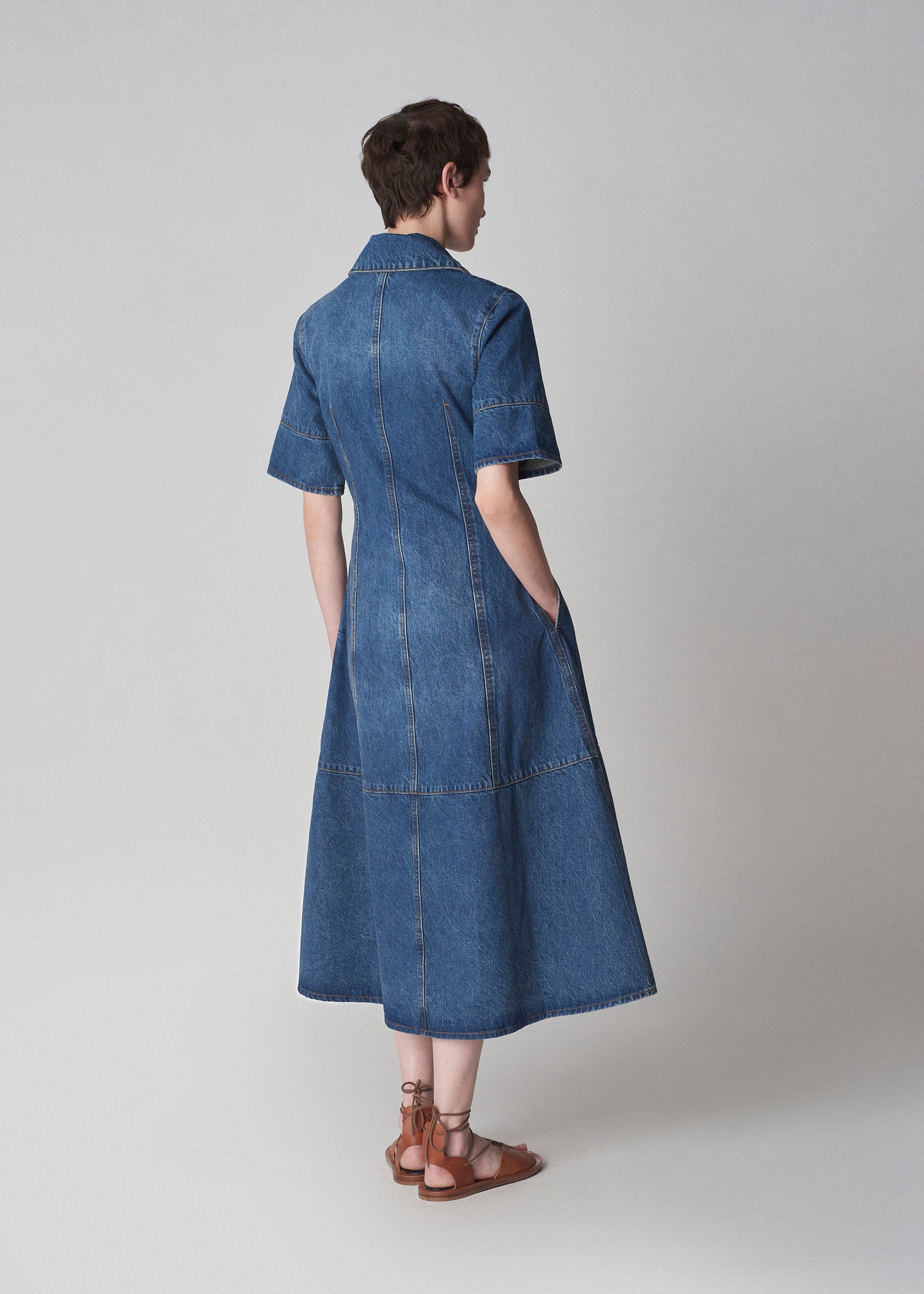 Ganni Light Tint Denim Midi Dress in Blue | Lyst